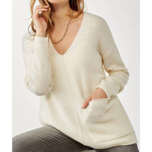 NEW CHARLIE PAIGE vee neck knit sweater in ivory - Picture 1 of 1